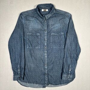 Anthropologie Pilcro Long Sleeve Geometric Denim Shirt Womens Medium Blue Split